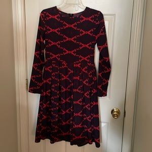Long sleeve navy blue and red dress
